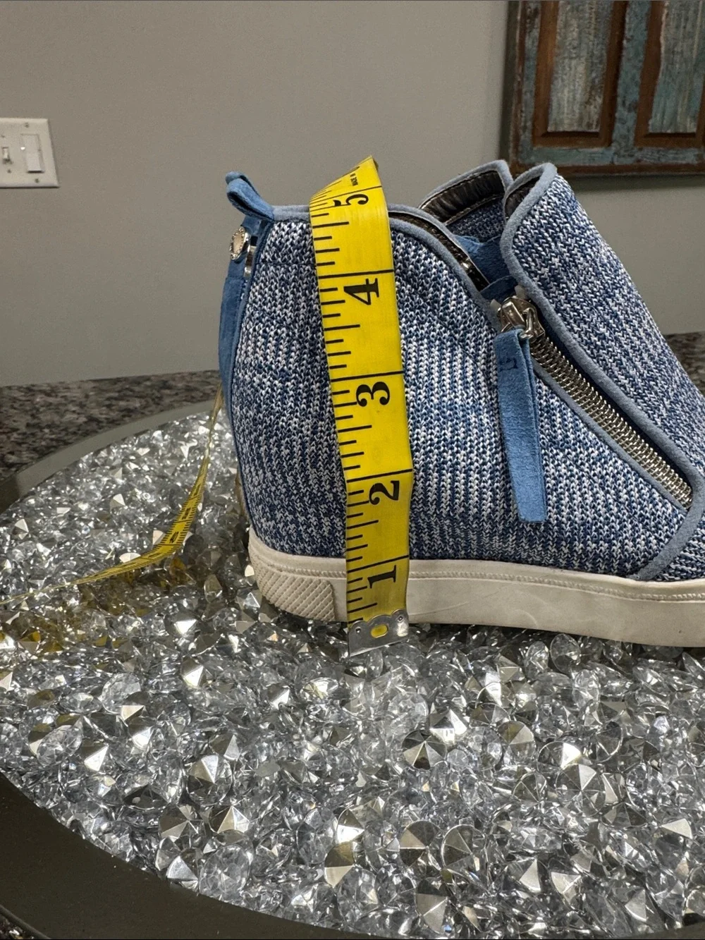 Steve Madden Blue Knit Wedge Sneaker with Side Zip EUC 1